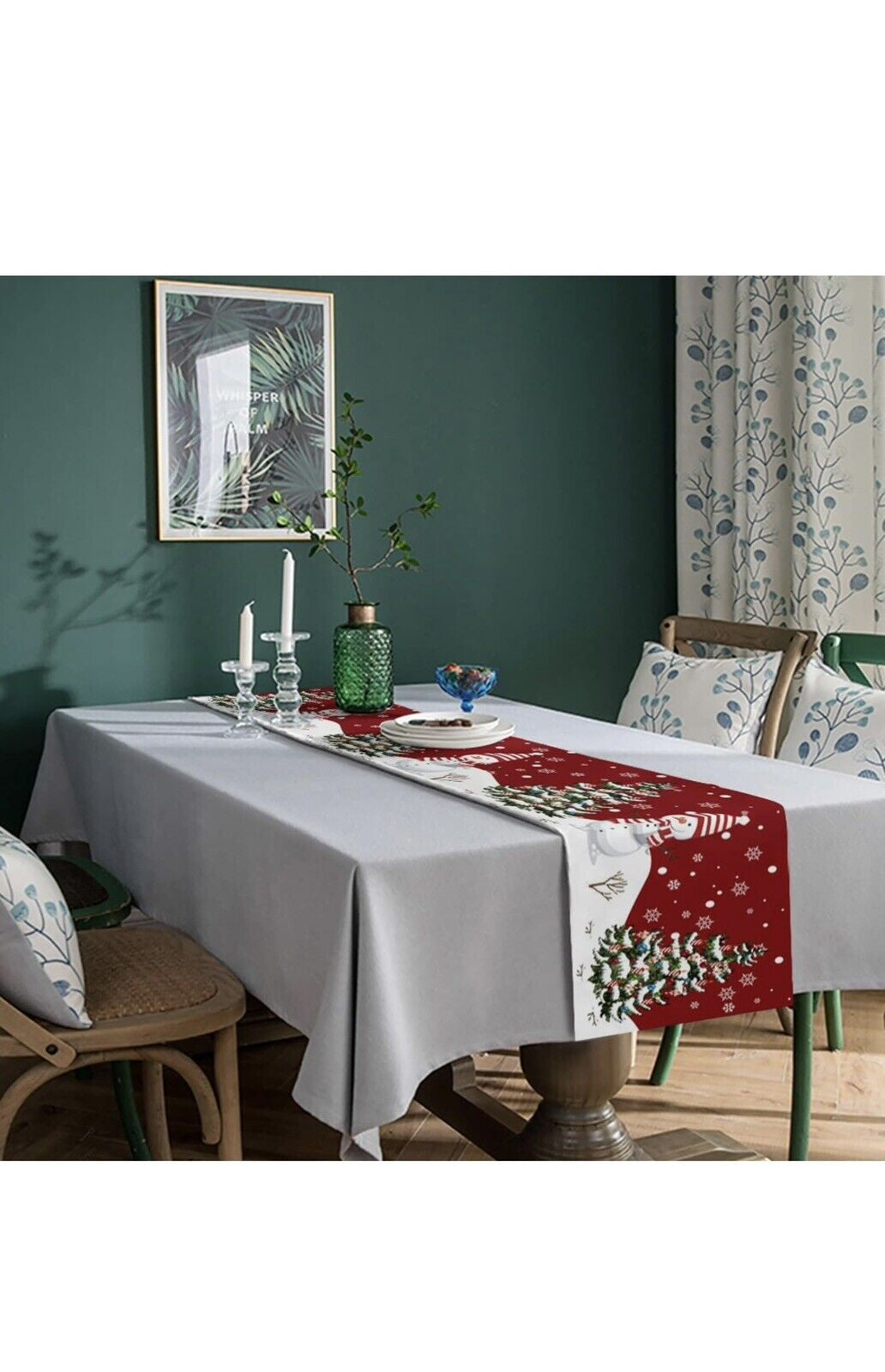Christmas Table Runner 13X90Long for Kitchen Dining Table Snowman