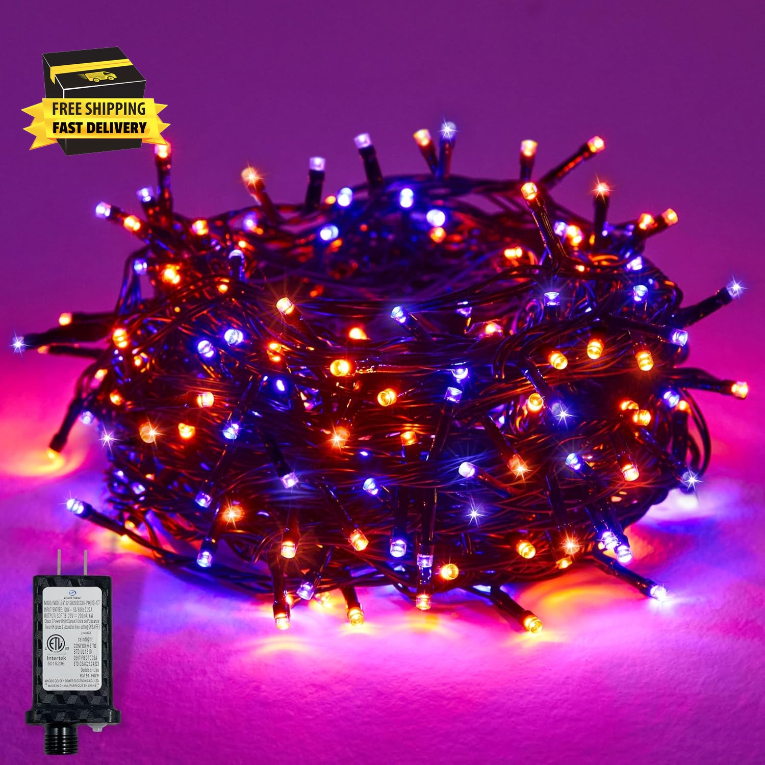 Halloween 100 LED String Lights,39Ft String Lights with 8 Modes&Timer Function,