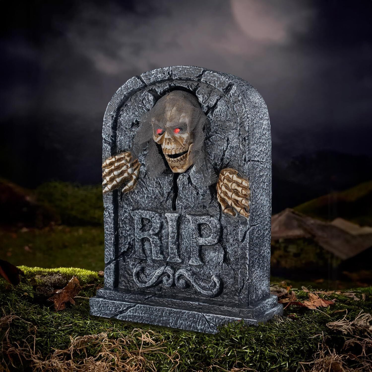 Motion Activated Halloween Animatronics Zombie Tombstone - LED Gravestone