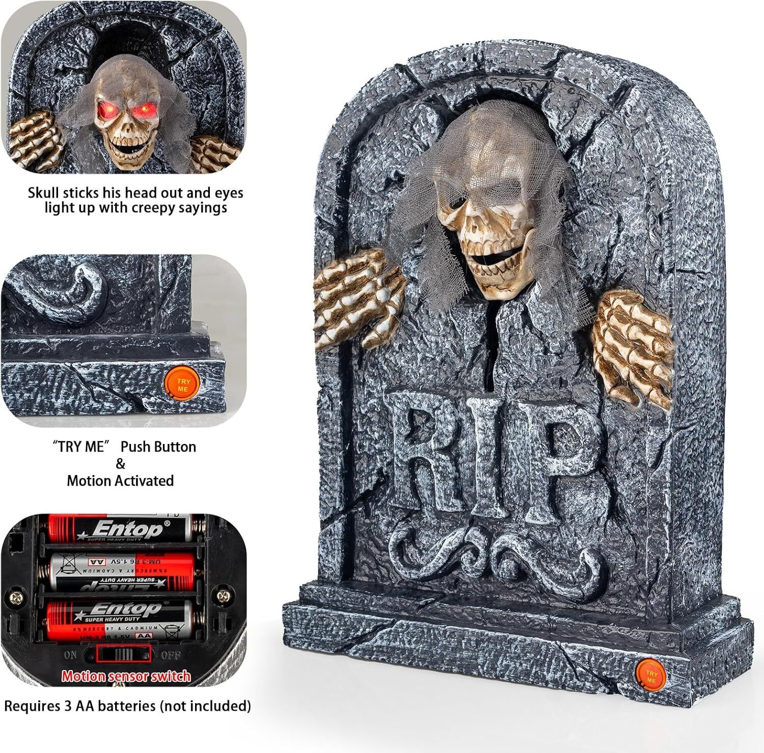 Motion Activated Halloween Animatronics Zombie Tombstone - LED Gravestone