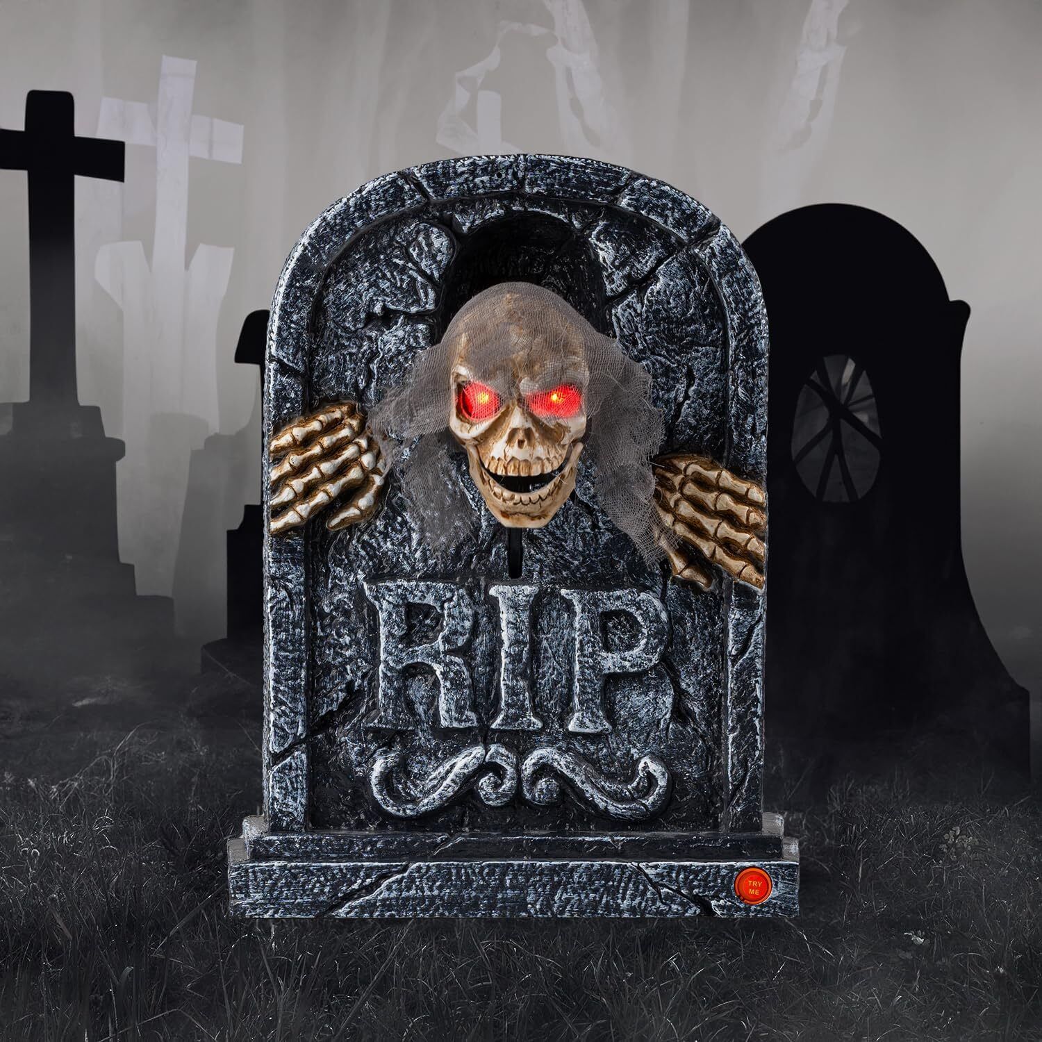 Motion Activated Halloween Animatronics Zombie Tombstone - LED Gravestone