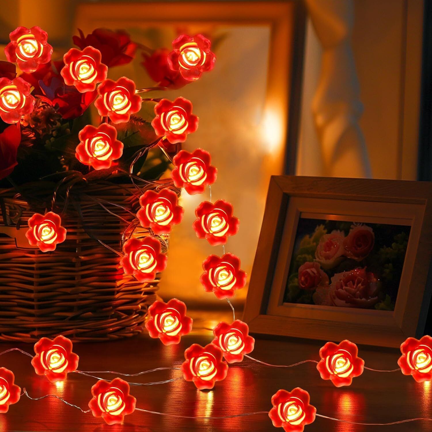Coquimbo Valentines Day Decorations Lights, 10FT 30 LED Rose String