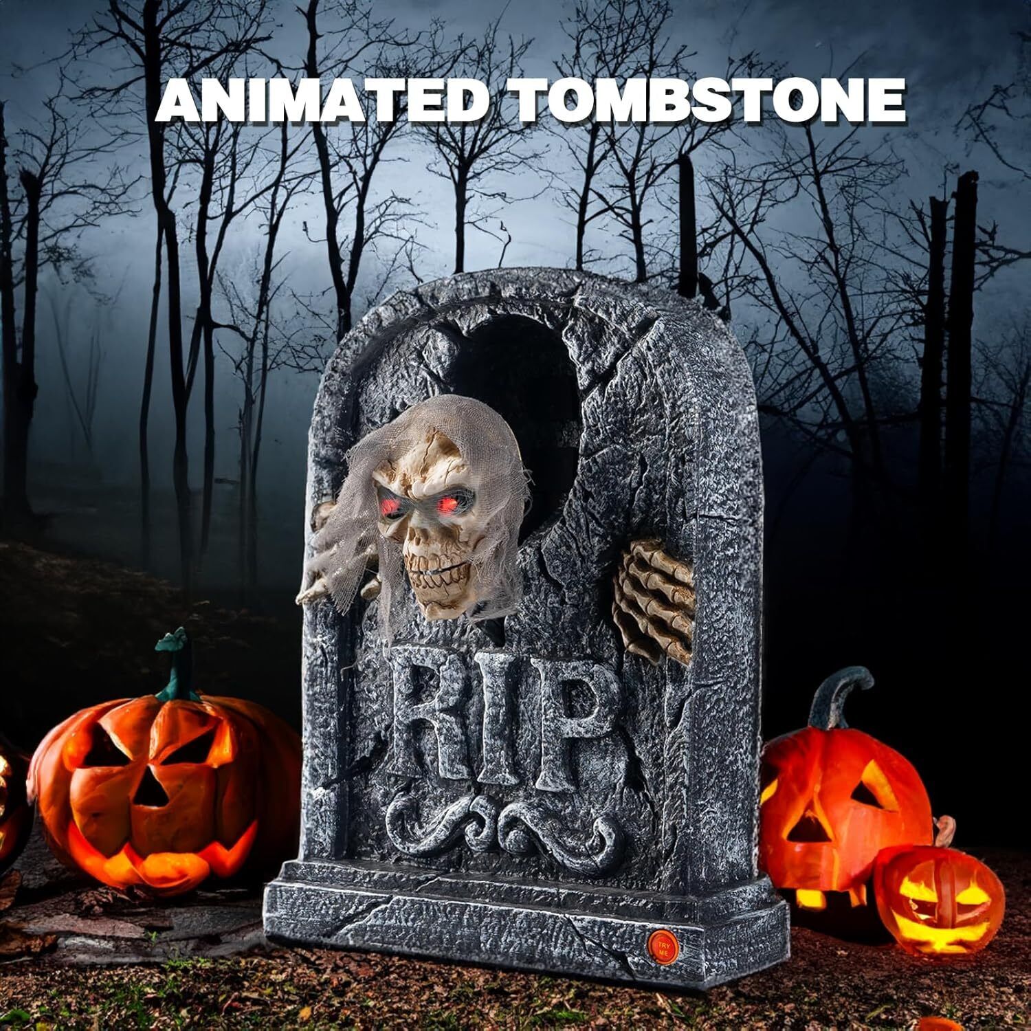 Motion Activated Halloween Animatronics Zombie Tombstone - LED Gravestone
