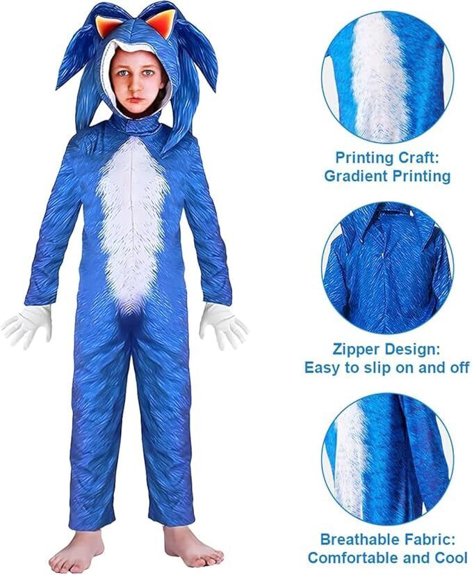 Kids Sonic the Hedgehog Cosplay Costume Boys Jumpsuit Halloween Fancy Outfit
