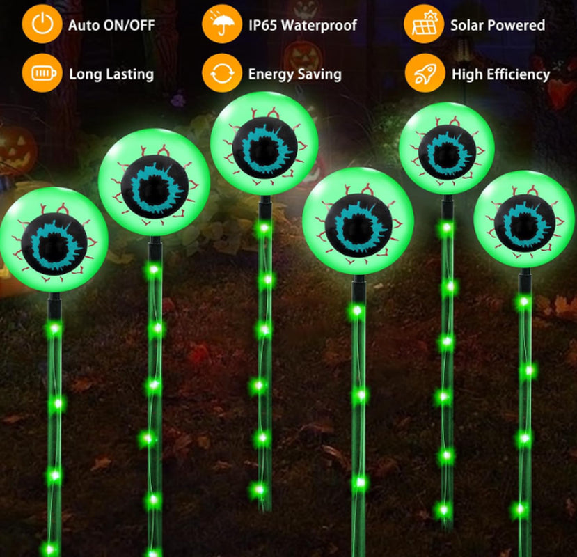 6 Pack Solar Halloween Lights for Halloween Decorations Outdoor, Scary Eyebal...