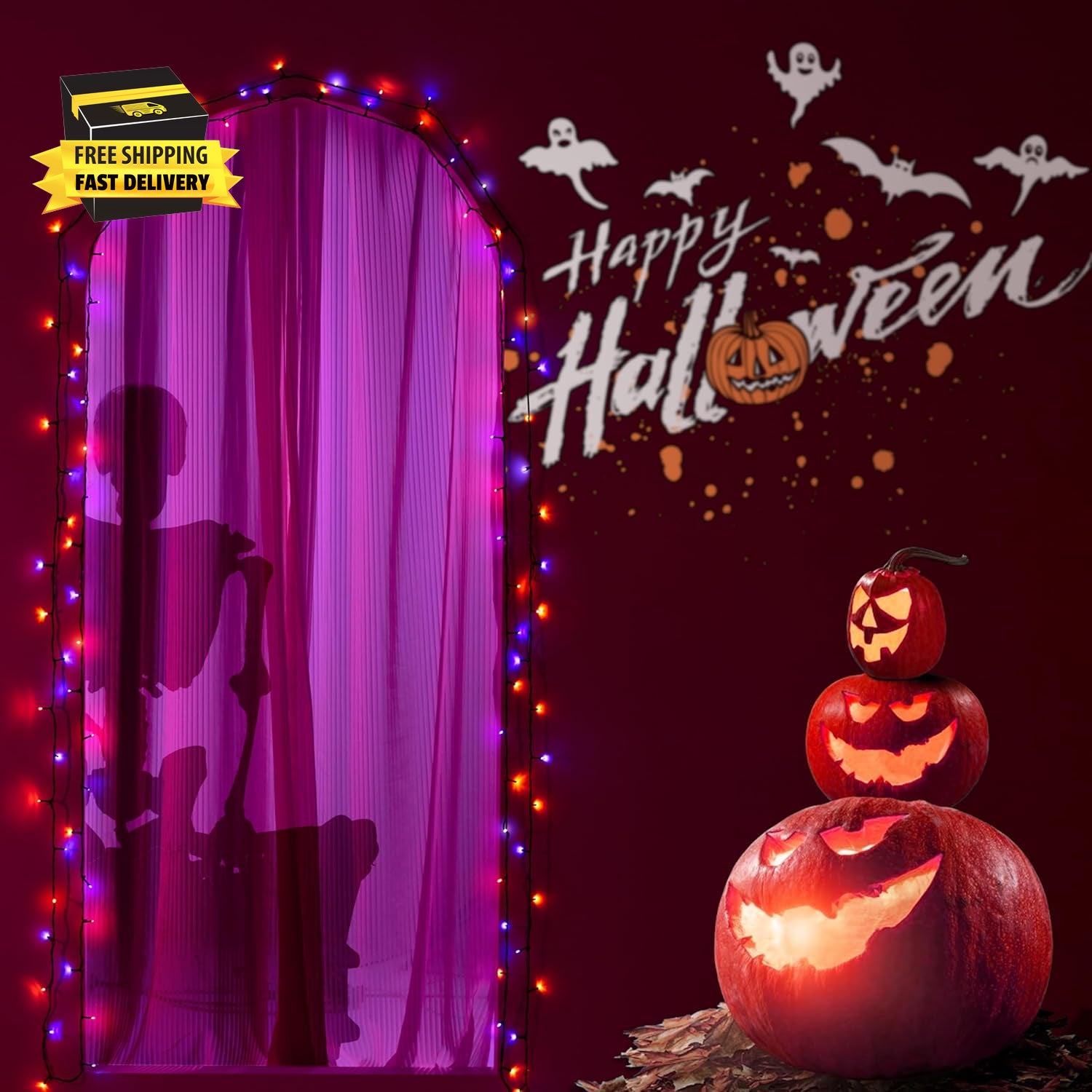 Halloween 100 LED String Lights,39Ft String Lights with 8 Modes&Timer Function,