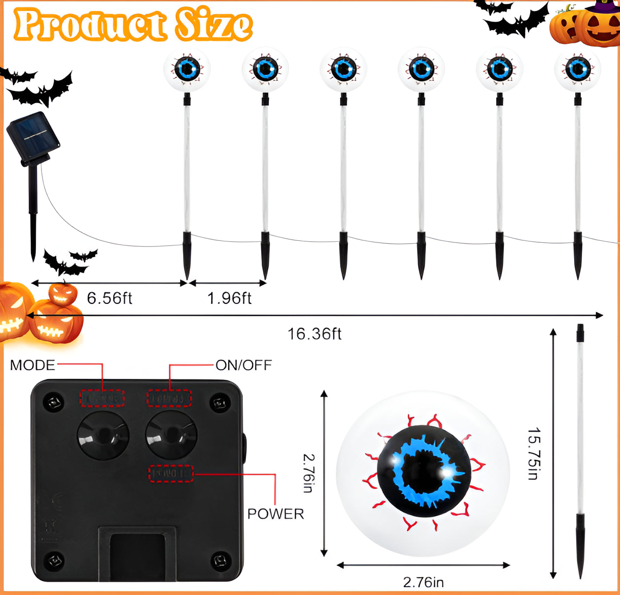 6 Pack Solar Halloween Lights for Halloween Decorations Outdoor, Scary Eyebal...