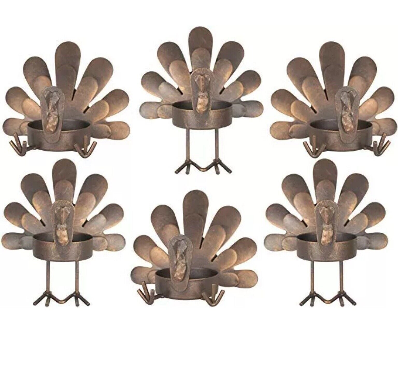 Set of 6 Rustic Bronze Turkey Tea Light Candleholders, Thanksgiving, Fall Decor
