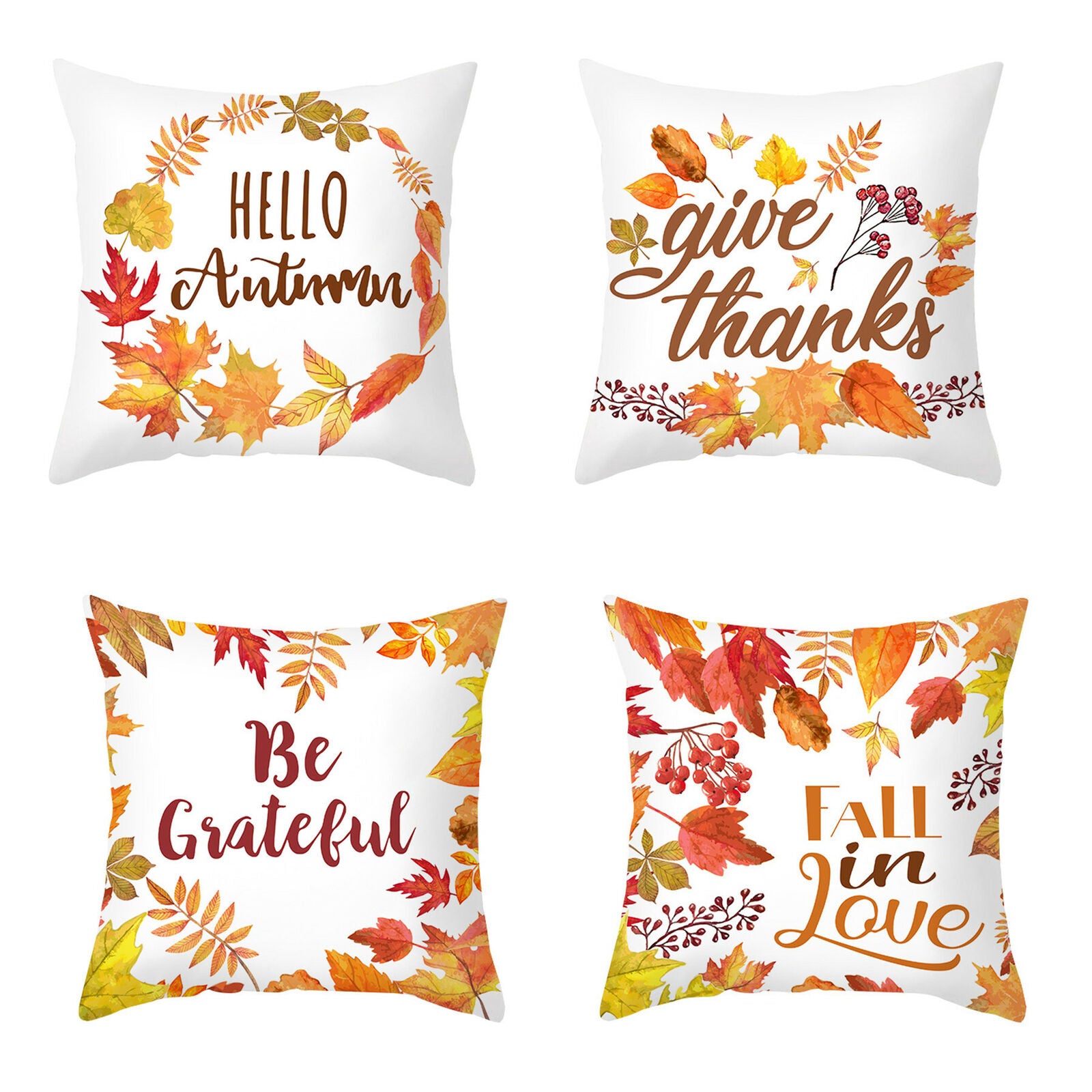 4Pcs Fall Pillow Covers Throw Pillowcase Autumn Pumpkin Thanksgiving Decor 18X18