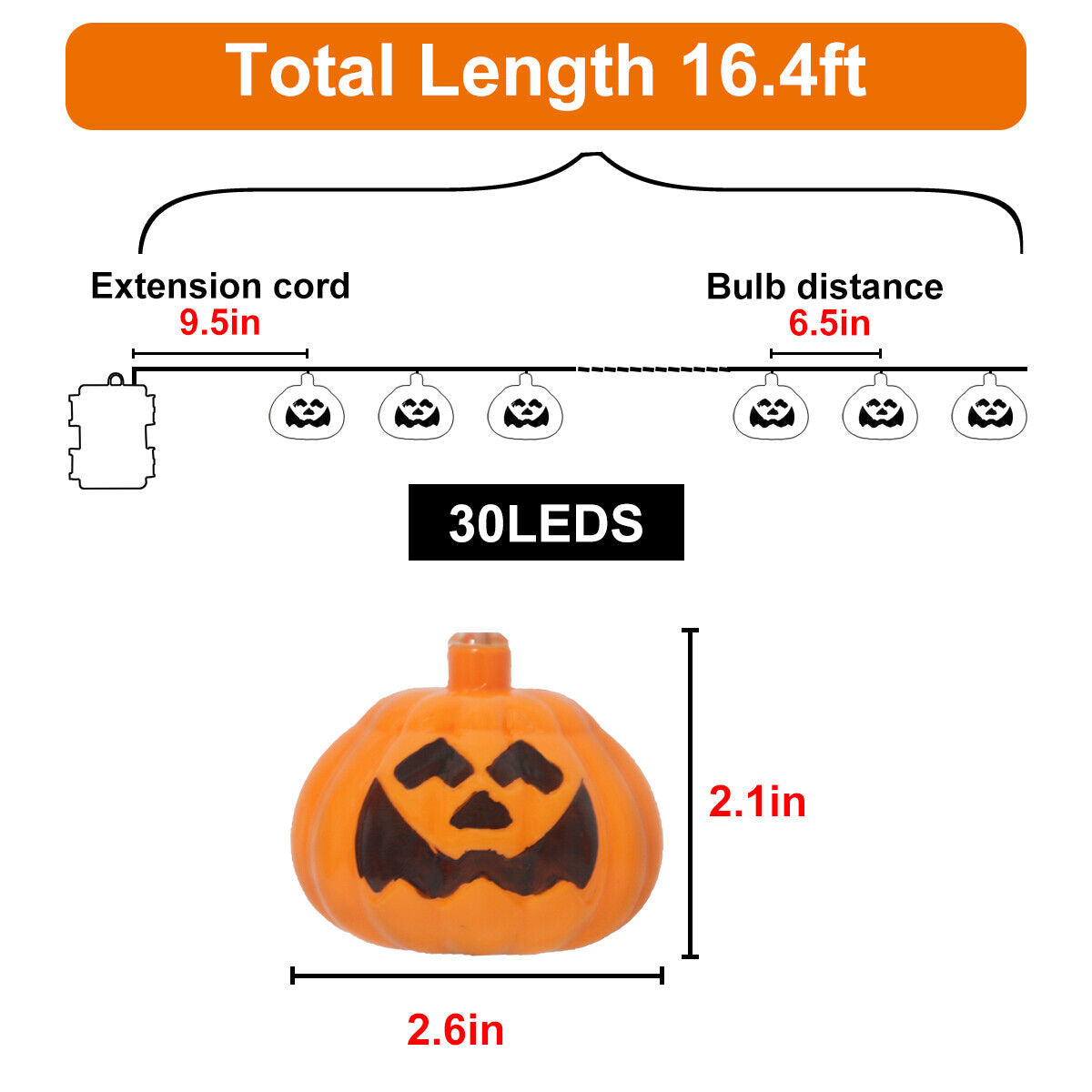 Halloween Pumpkin Lanterns String Lights 16.4FT 30 LED Jack O Lantern W/ Remote