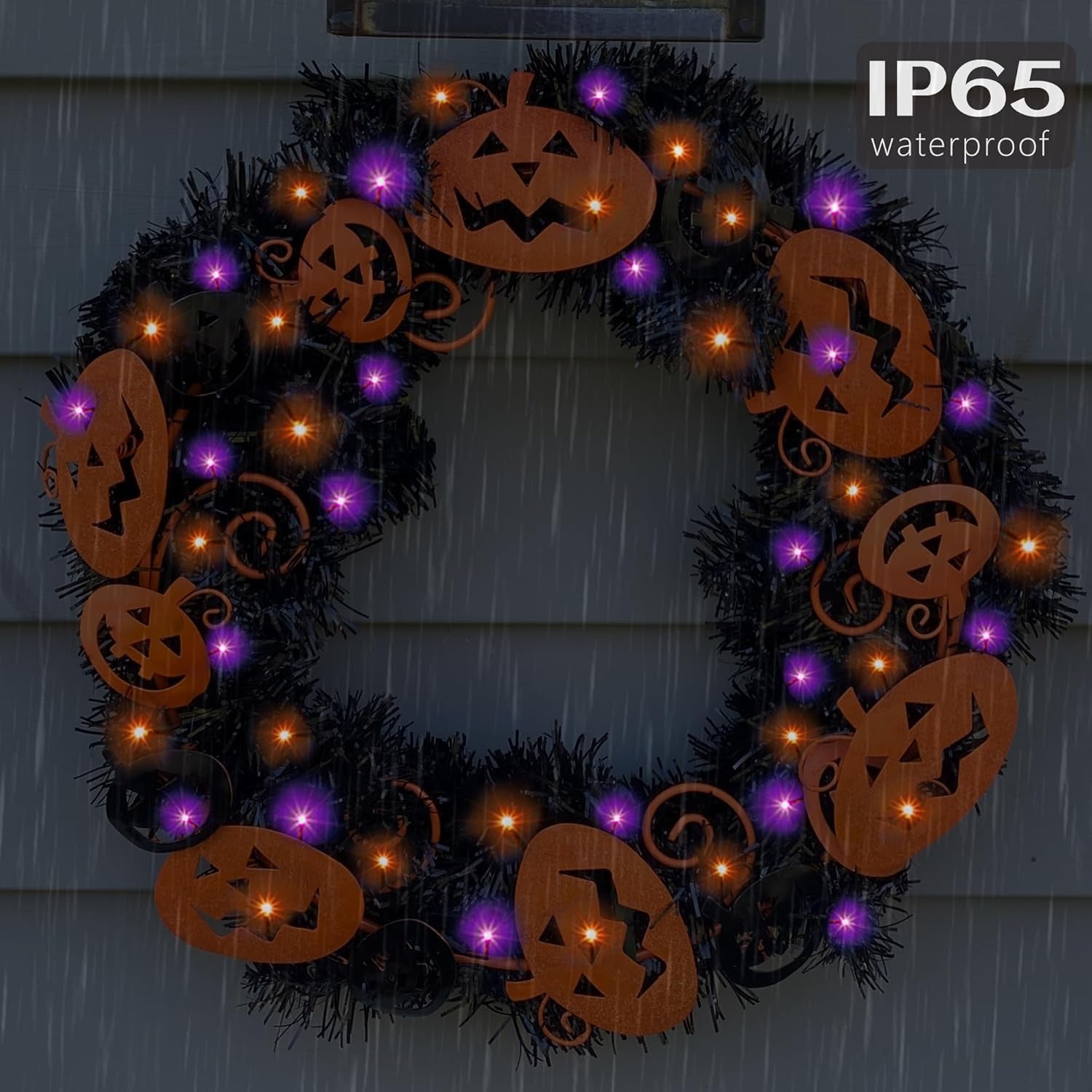 Solar Halloween Lights,39Ft 100LED Orange & Purple Halloween Lights,Hallowe