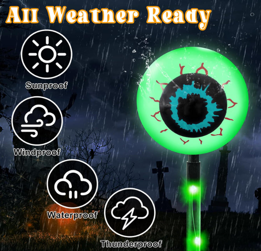 6 Pack Solar Halloween Lights for Halloween Decorations Outdoor, Scary Eyebal...
