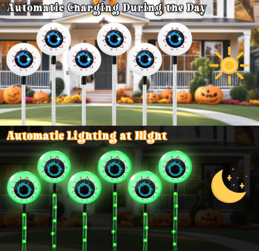 6 Pack Solar Halloween Lights for Halloween Decorations Outdoor, Scary Eyebal...