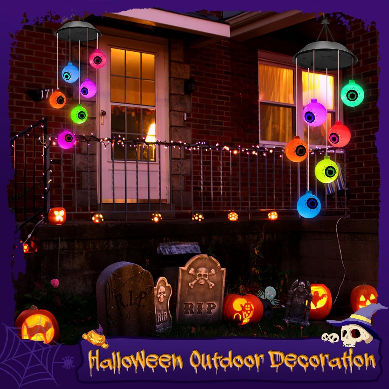 Halloween Decorations outside Solar Outdoor Lights Waterproof Eyeballs Wind Chim