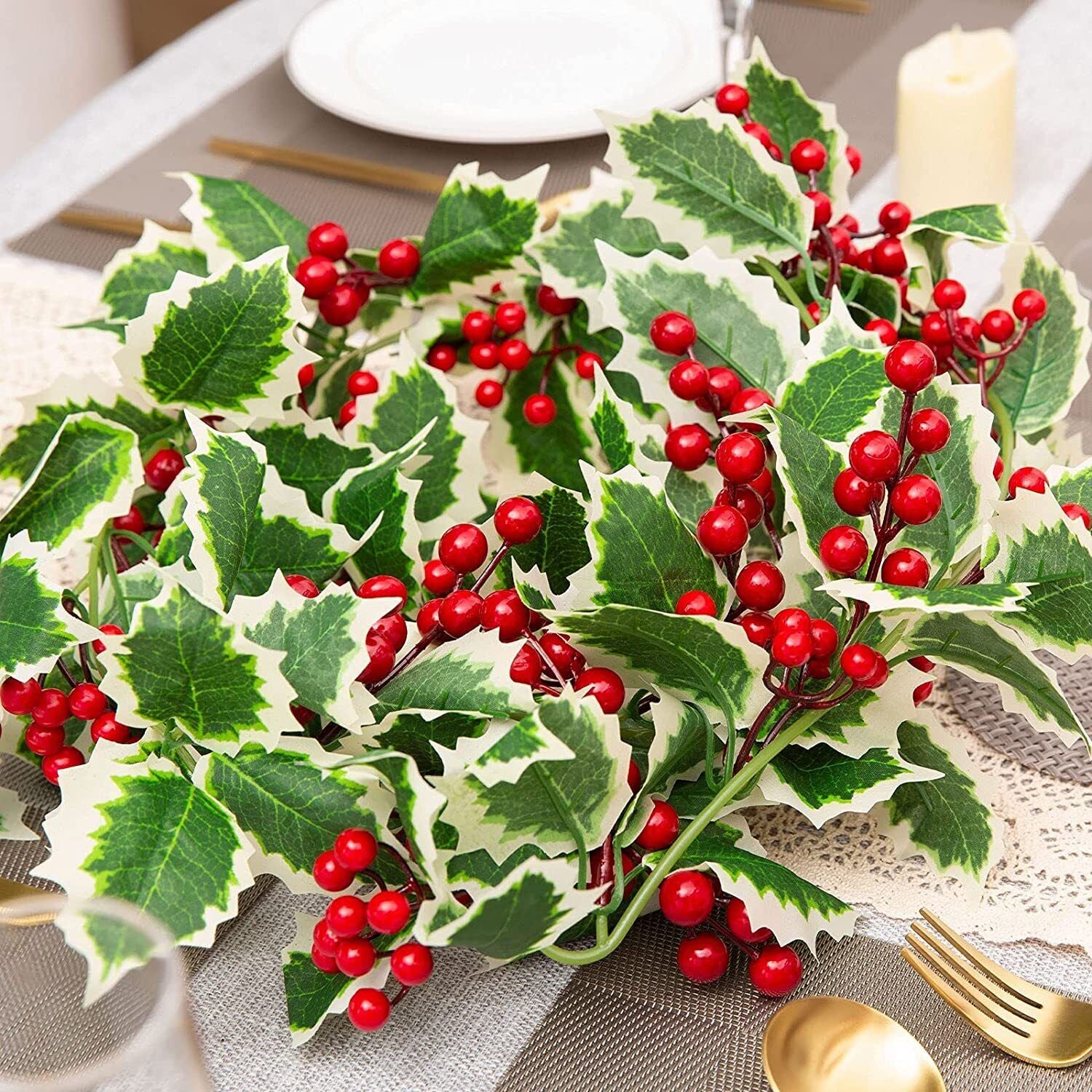 6 FT Christmas Garland with Lights Pine Cones Red Berries Green Holly Leaves