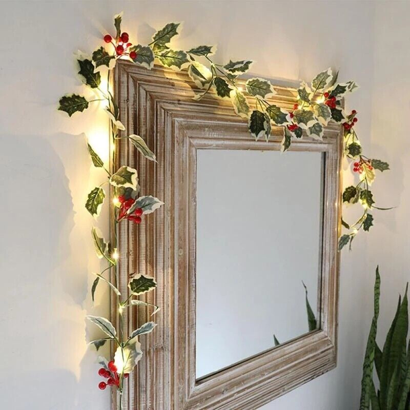 6 FT Christmas Garland with Lights Pine Cones Red Berries Green Holly Leaves