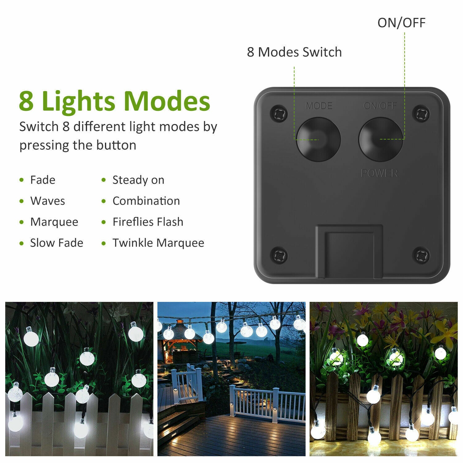 Solar 50 LED String Lights Patio Party Yard Garden Wedding Waterproof Outdoor