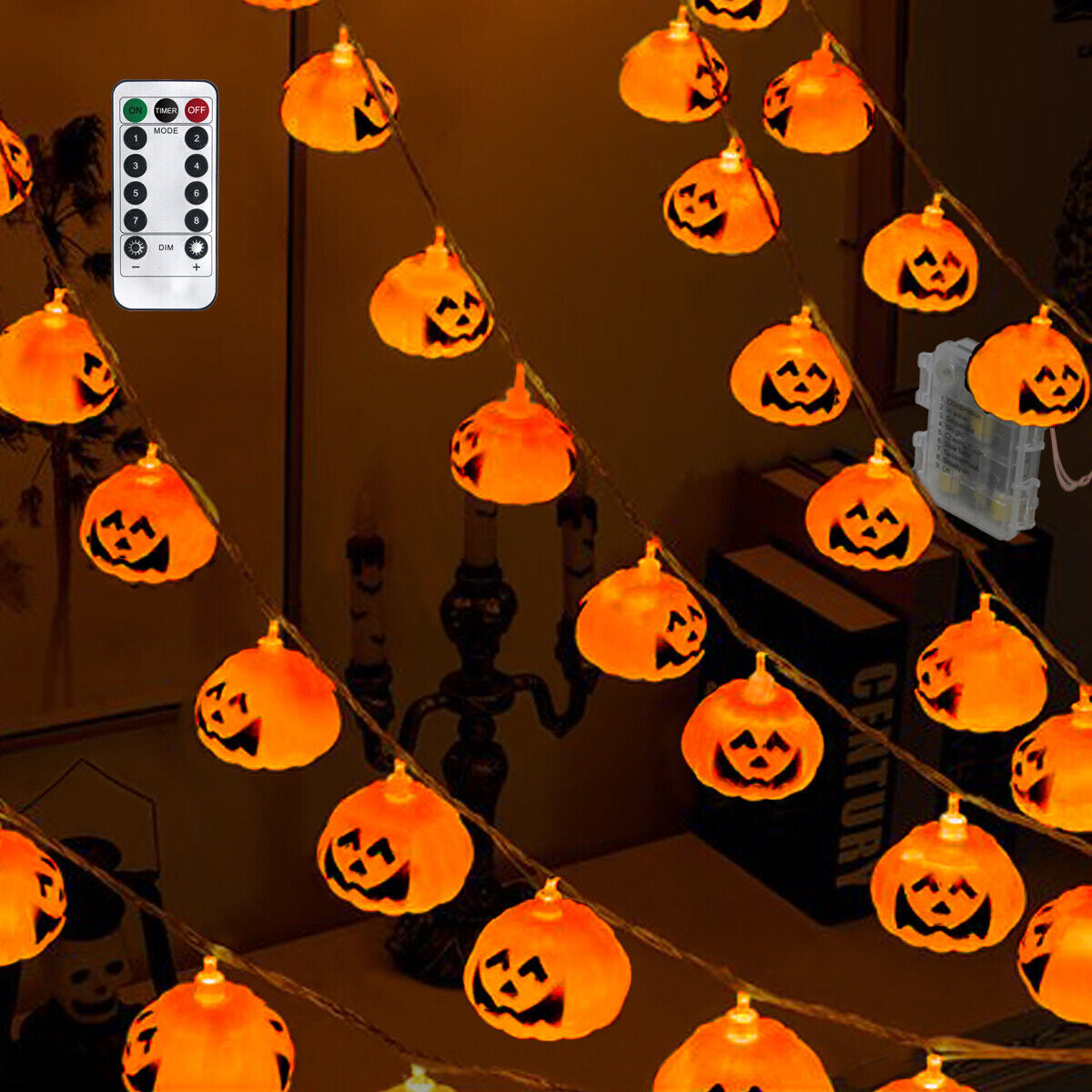 Halloween Pumpkin Lanterns String Lights 16.4FT 30 LED Jack O Lantern W/ Remote