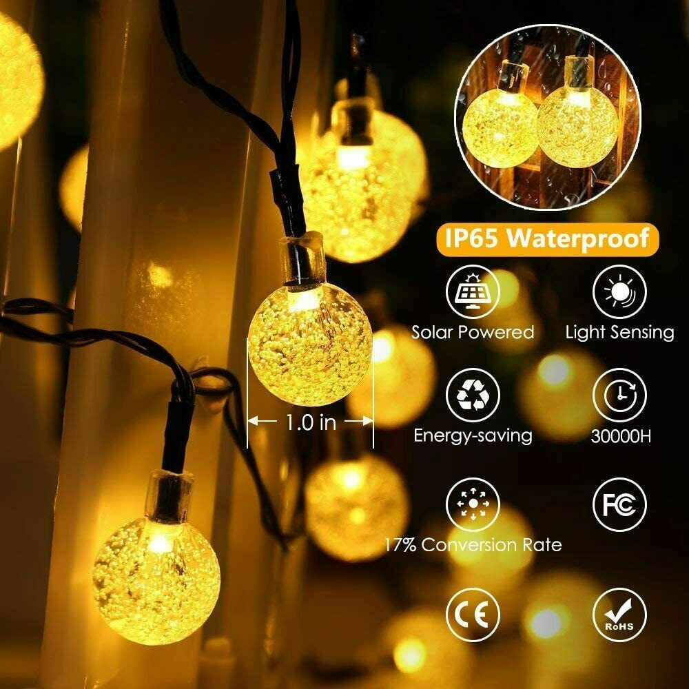 Solar 50 LED String Lights Patio Party Yard Garden Wedding Waterproof Outdoor