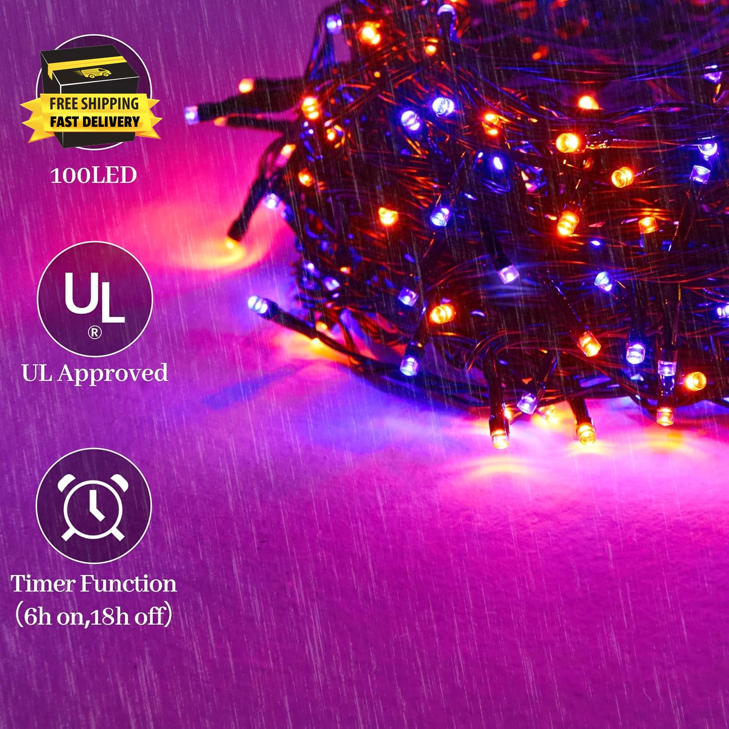 Halloween 100 LED String Lights,39Ft String Lights with 8 Modes&Timer Function,