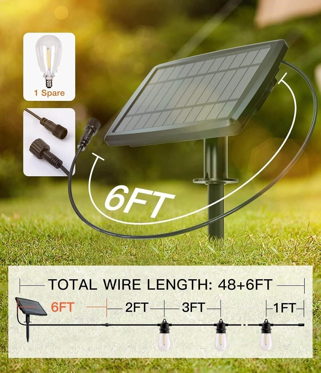 48 FT Solar String LED Lights Outdoor Waterproof with Remote Control and Timer