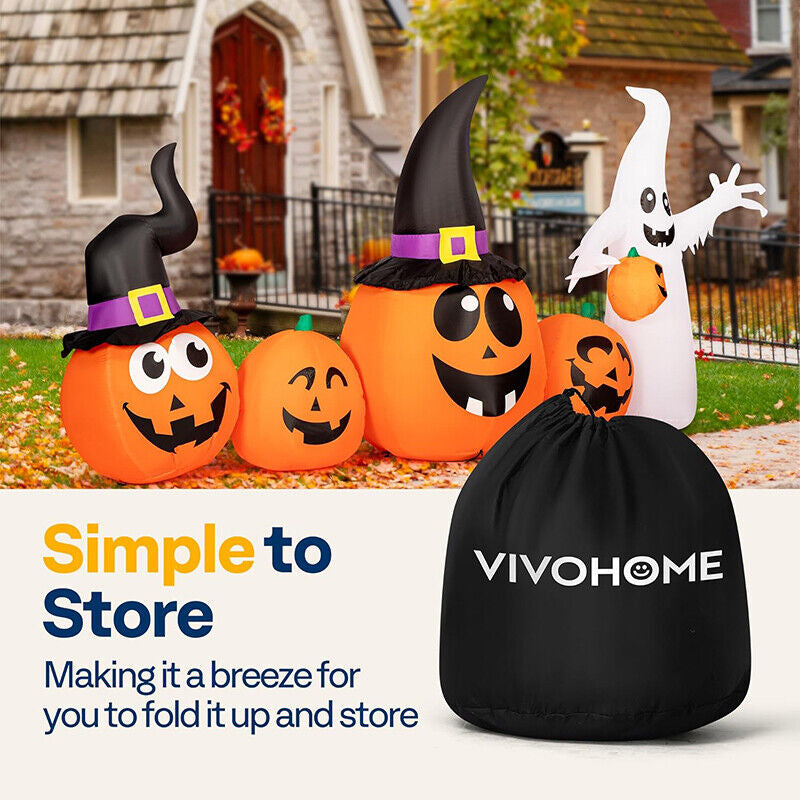 Halloween Inflatable Pumpkin Family & Ghost 8FT Long Outdoor Blow up Yard Decor