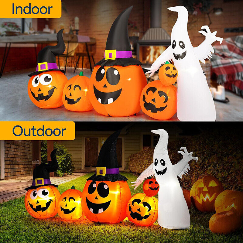 Halloween Inflatable Pumpkin Family & Ghost 8FT Long Outdoor Blow up Yard Decor