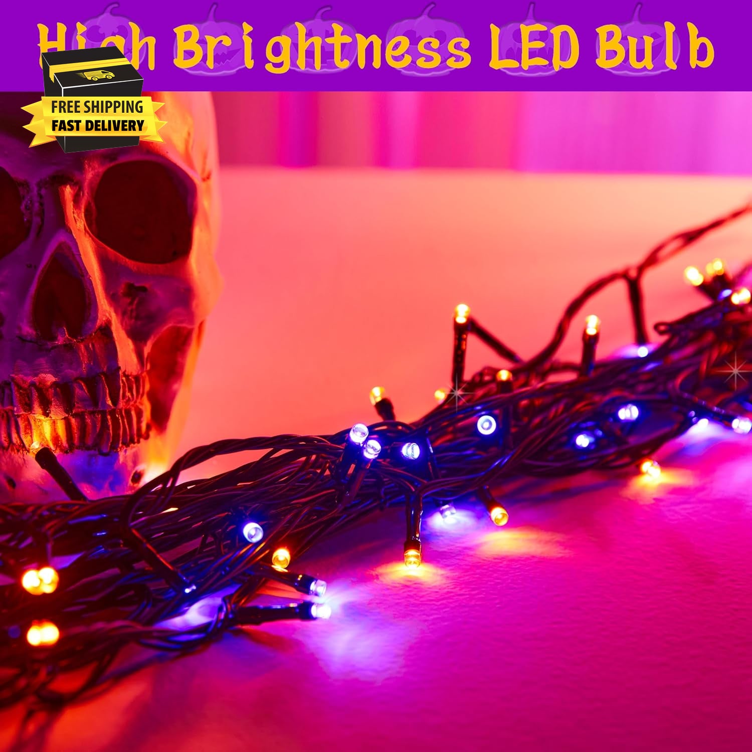 Halloween 100 LED String Lights,39Ft String Lights with 8 Modes&Timer Function,