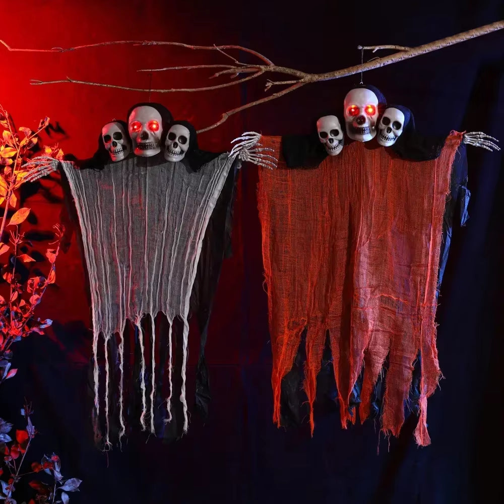 Halloween Animatronic Hanging Decoration Animated Talking Scary Clown with Chain Red Eyes Sound &Touch Activated Electric Horror