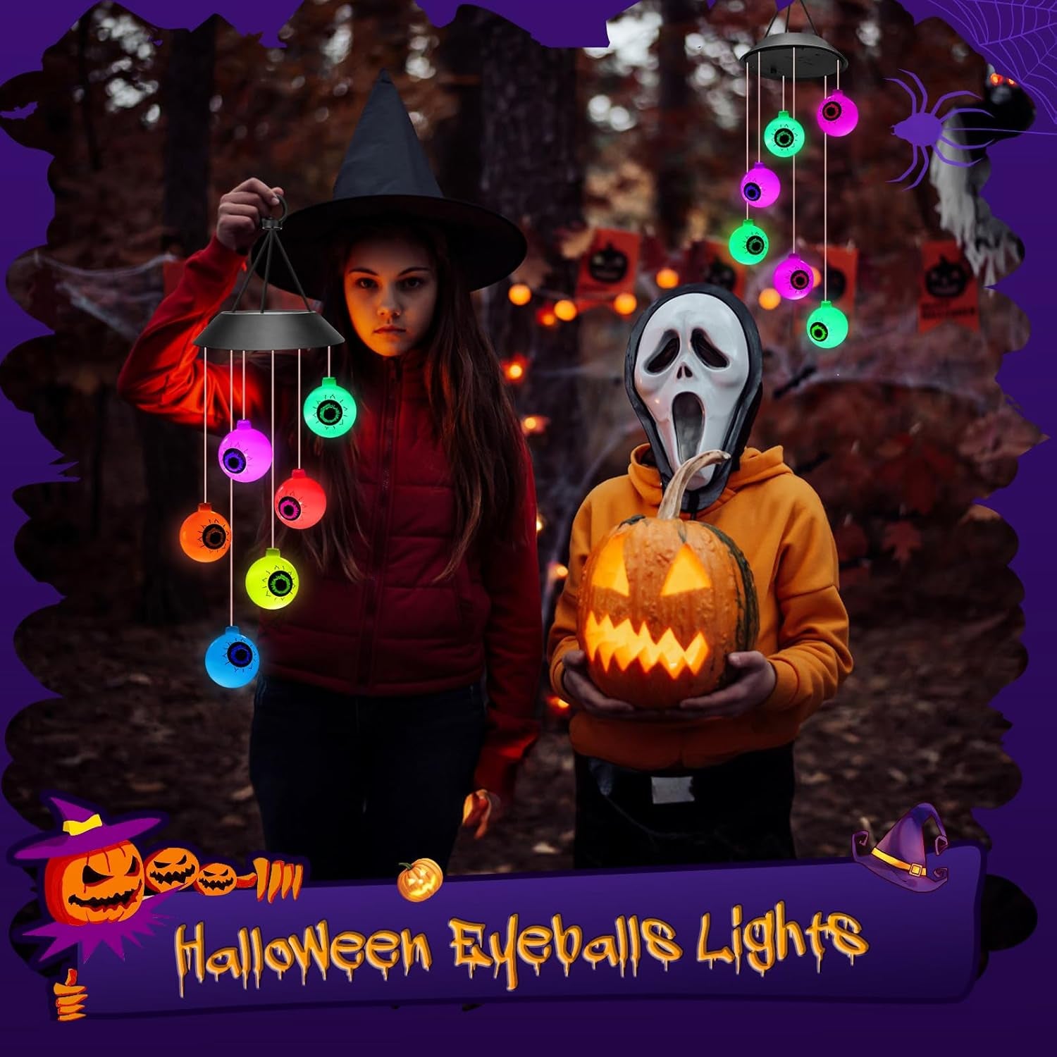 Halloween Decorations outside Solar Outdoor Lights Waterproof Eyeballs Wind Chim