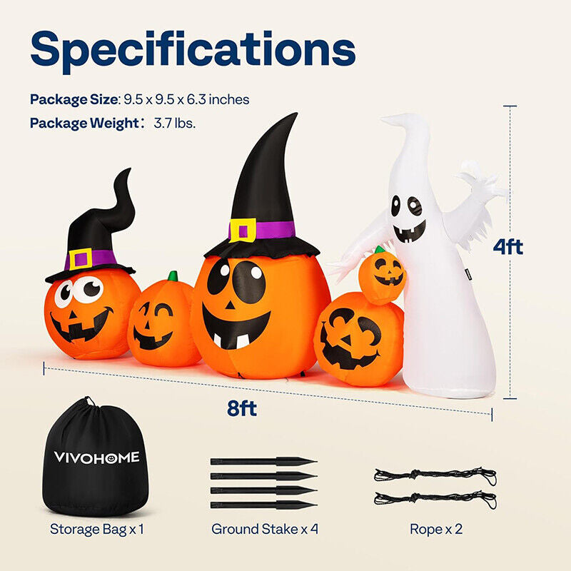 Halloween Inflatable Pumpkin Family & Ghost 8FT Long Outdoor Blow up Yard Decor