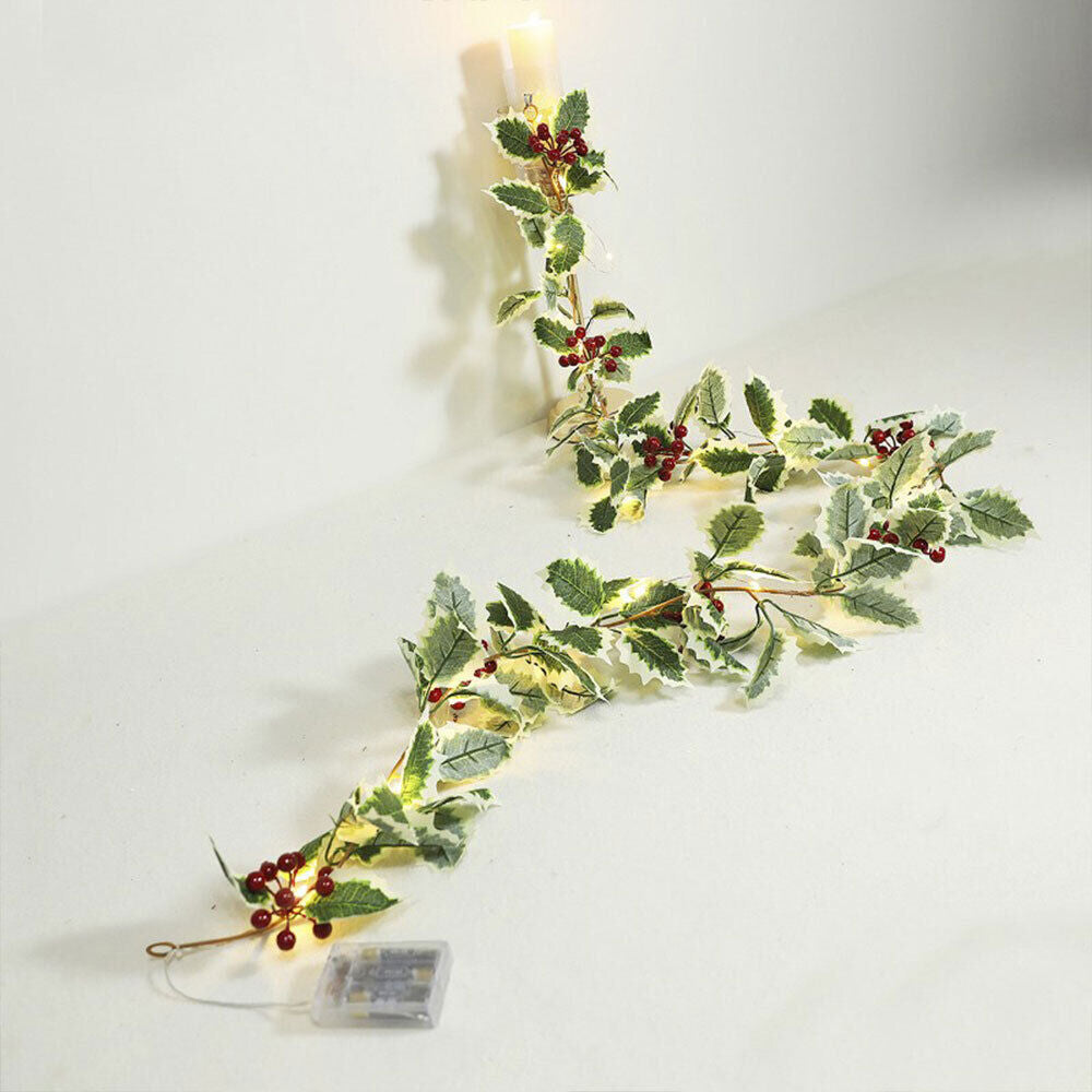 6 FT Christmas Garland with Lights Pine Cones Red Berries Green Holly Leaves