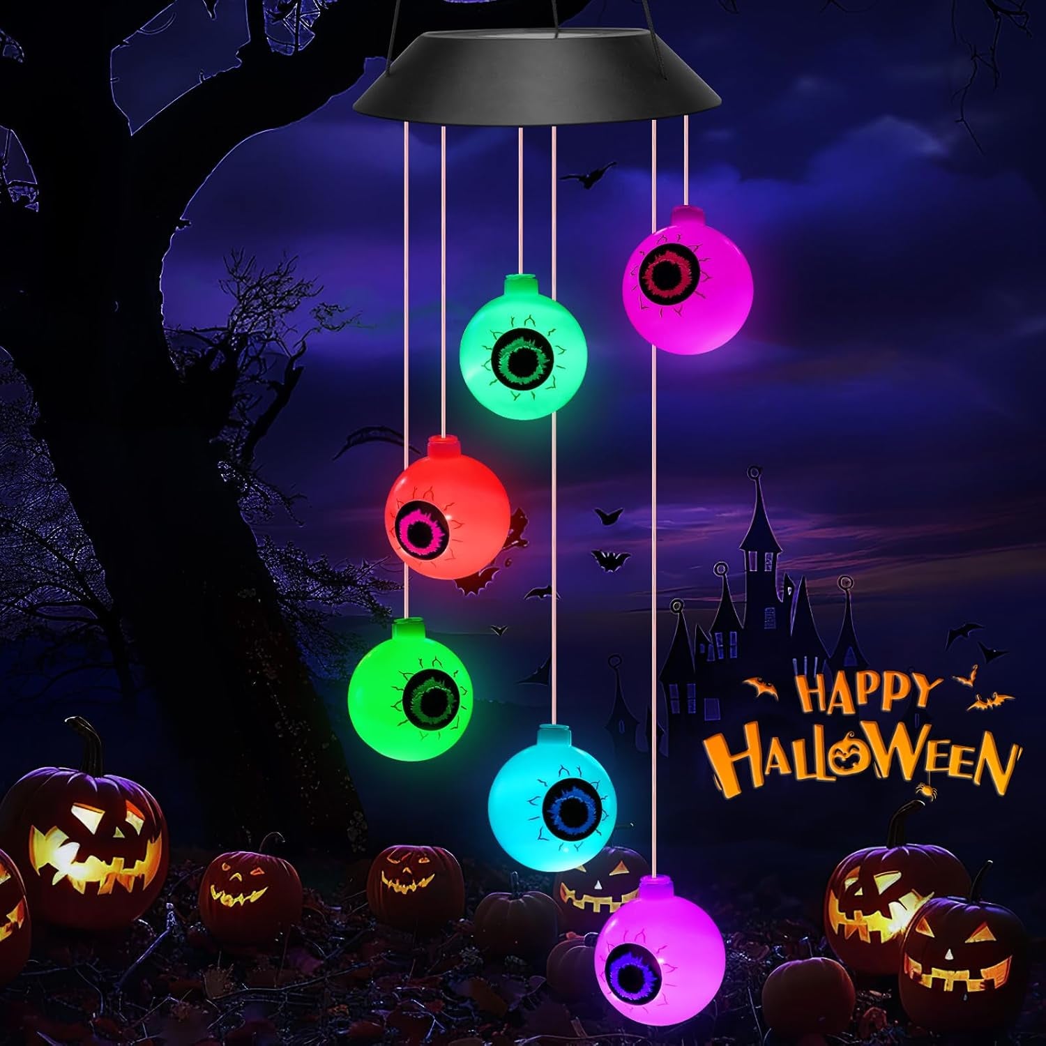 Halloween Decorations outside Solar Outdoor Lights Waterproof Eyeballs Wind Chim