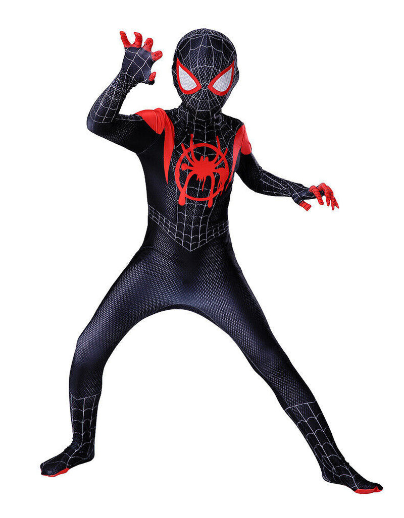 Into the Spiderverse Miles Morales Spiderman Jumpsuit Kids/Adult Costume Cosplay