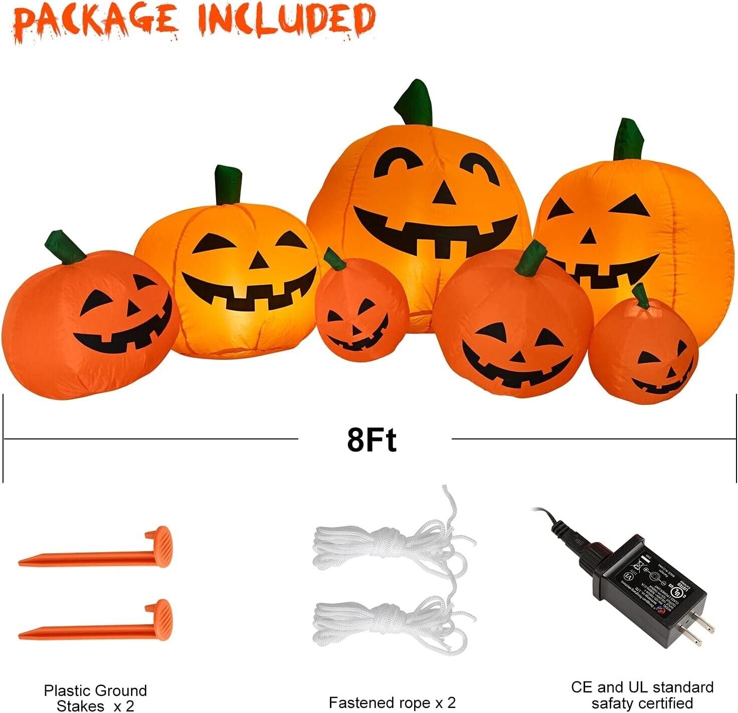 8FT Inflatable Halloween Pumpkins with Built-In Leds - Outdoor Yard Decorations