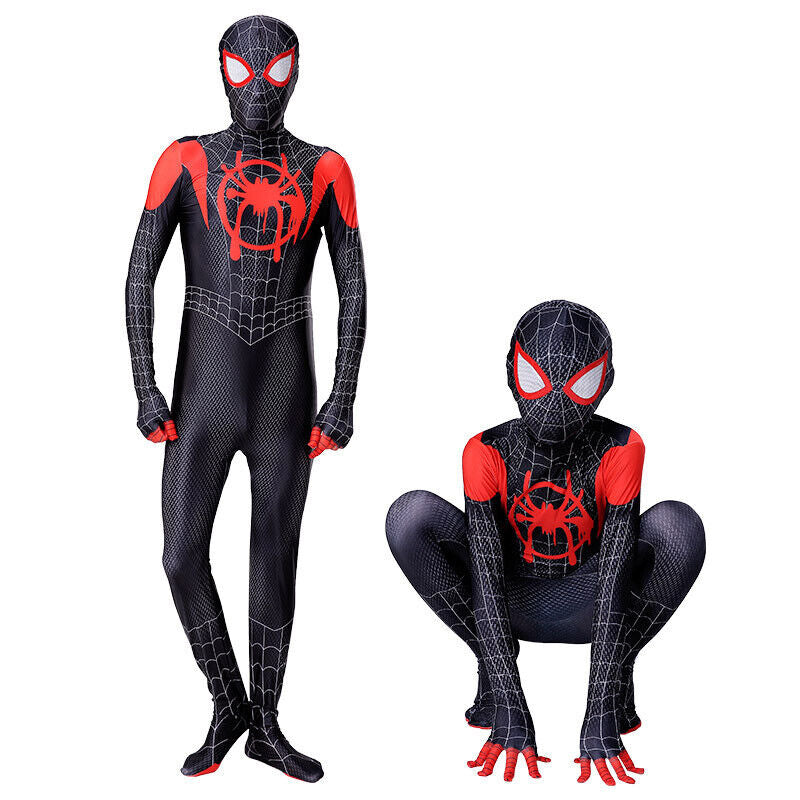 Into the Spiderverse Miles Morales Spiderman Jumpsuit Kids/Adult Costume Cosplay