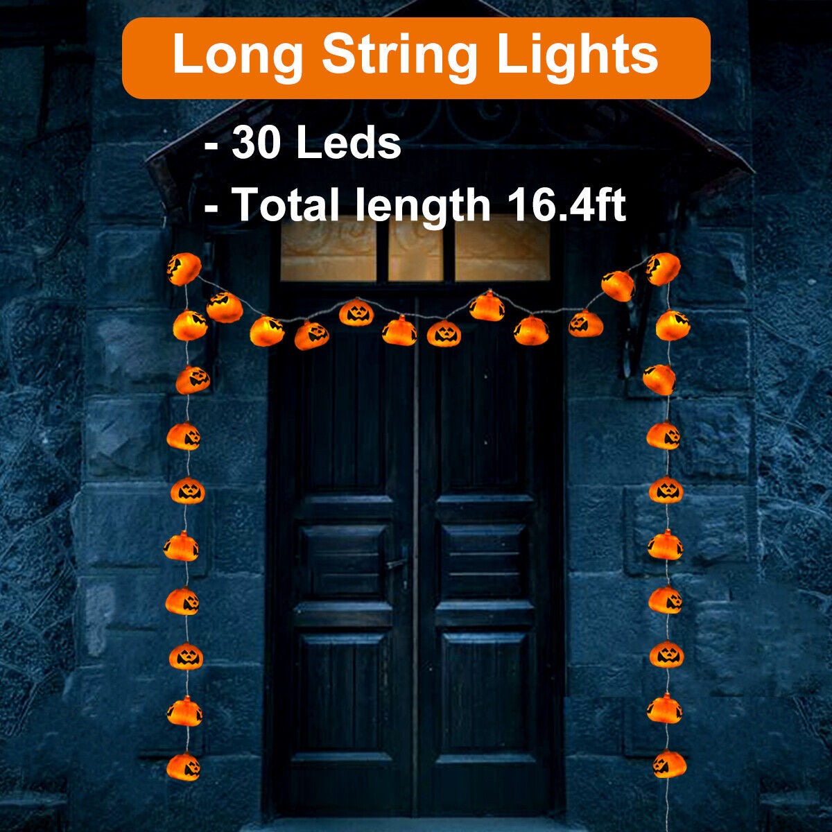 Halloween Pumpkin Lanterns String Lights 16.4FT 30 LED Jack O Lantern W/ Remote