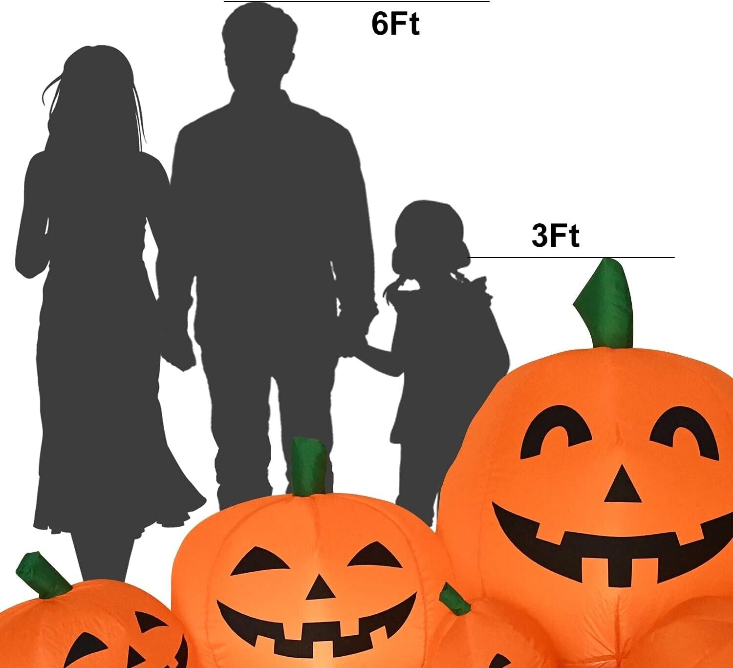 8FT Inflatable Halloween Pumpkins with Built-In Leds - Outdoor Yard Decorations