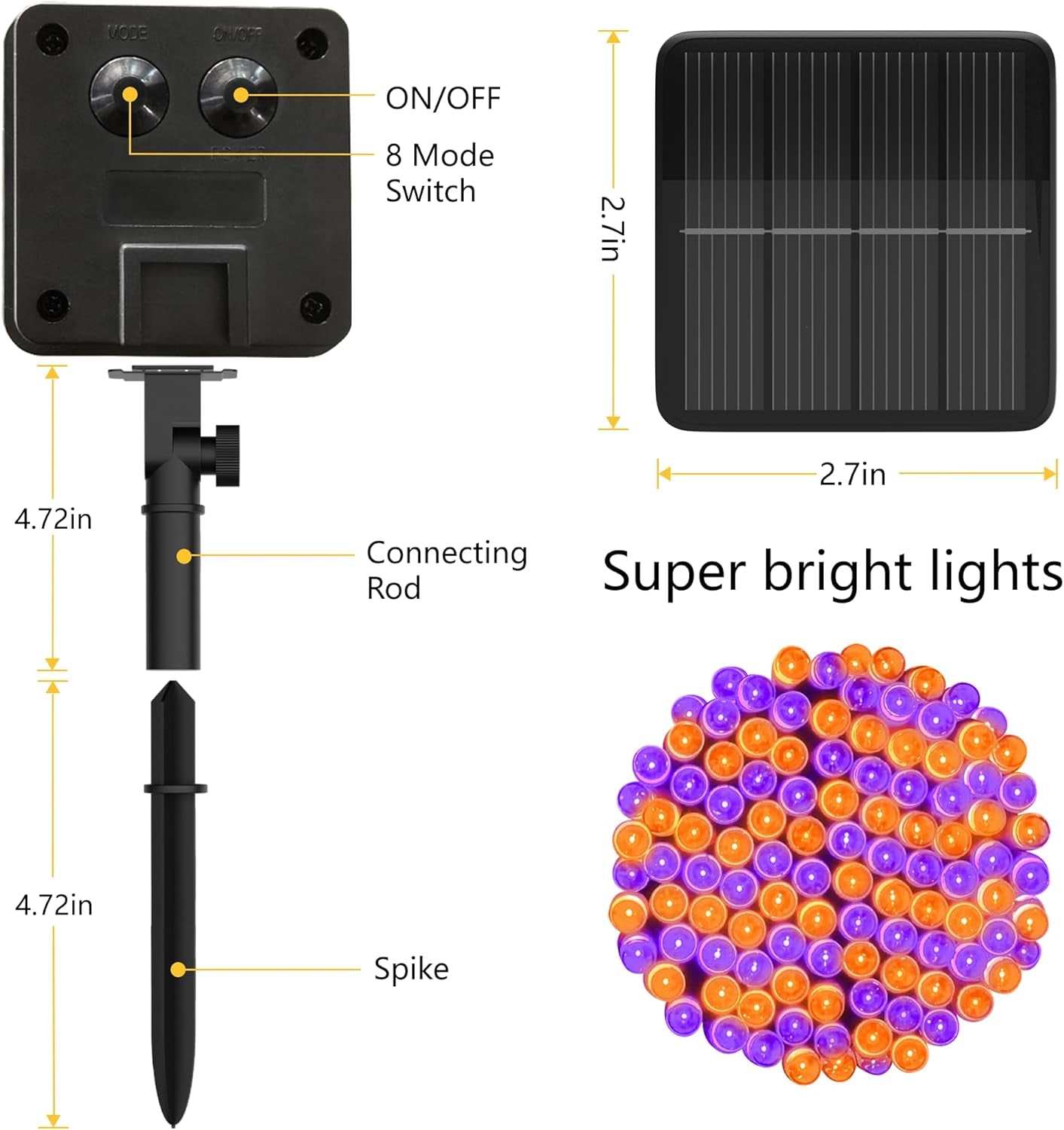 Solar Halloween Lights,39Ft 100LED Orange & Purple Halloween Lights,Hallowe