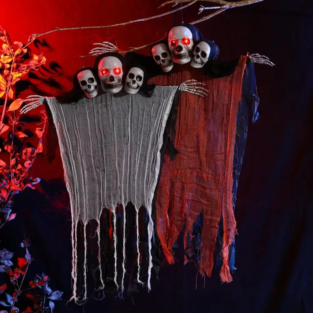 Halloween Animatronic Hanging Decoration Animated Talking Scary Clown with Chain Red Eyes Sound &Touch Activated Electric Horror