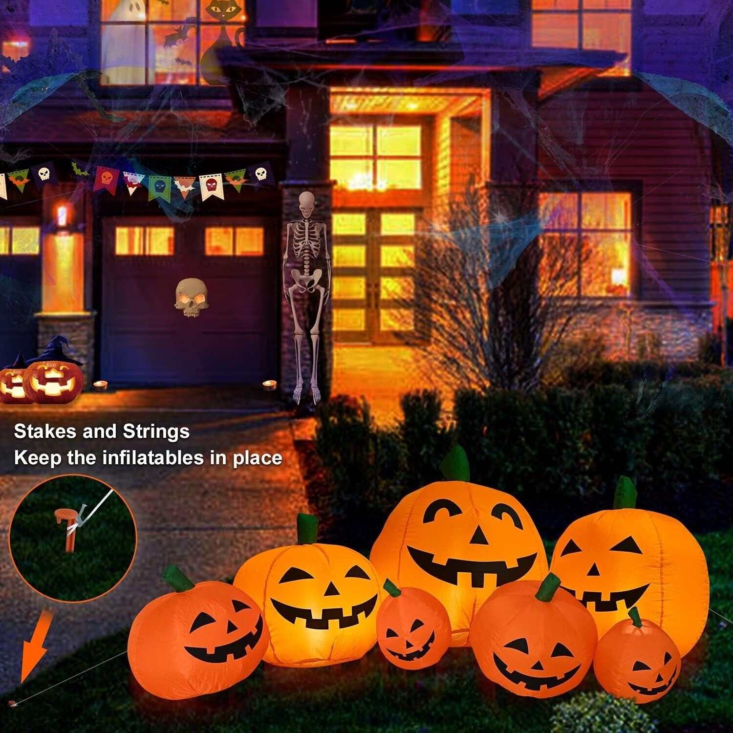 8FT Inflatable Halloween Pumpkins with Built-In Leds - Outdoor Yard Decorations