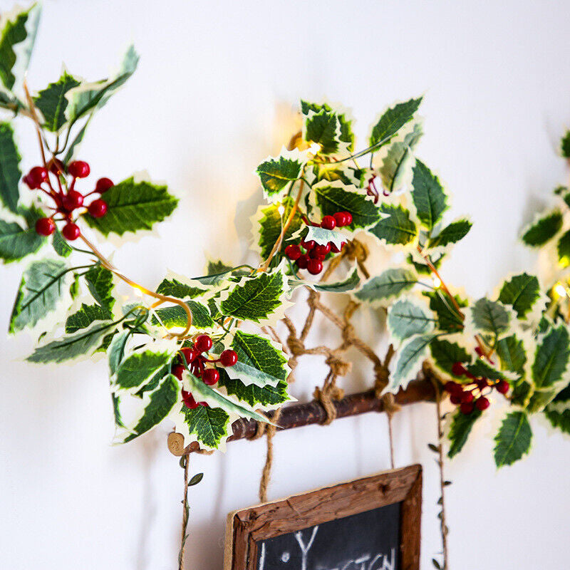 6 FT Christmas Garland with Lights Pine Cones Red Berries Green Holly Leaves